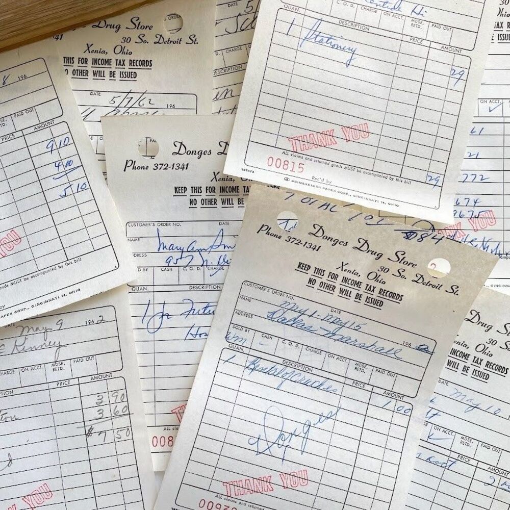 1960s Vintage Receipts Handwritten Ephemera Drug Store Junk Journal 20 Count